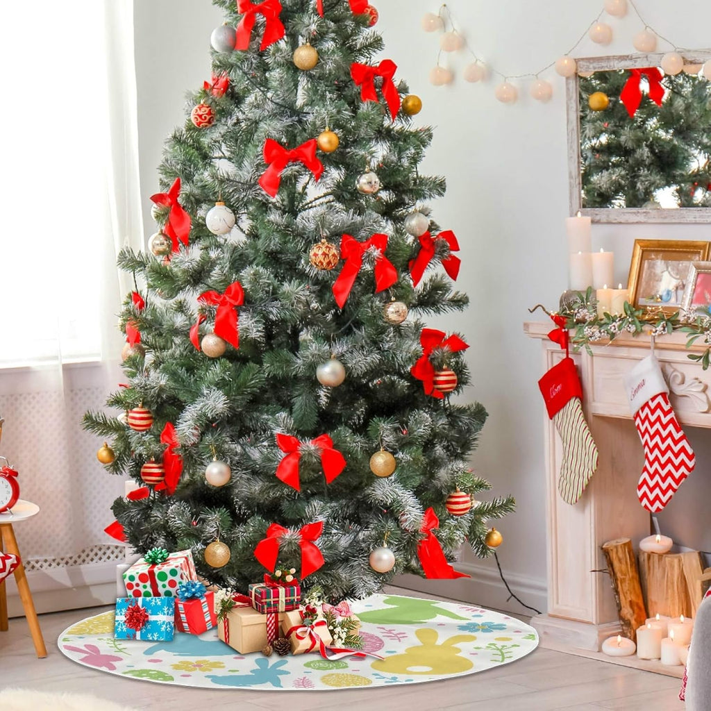 Easter Tree Skirt Easter Bunny Christmas Tree Skirt for Easter Day Holiday Party Home Decoration 36 Inch