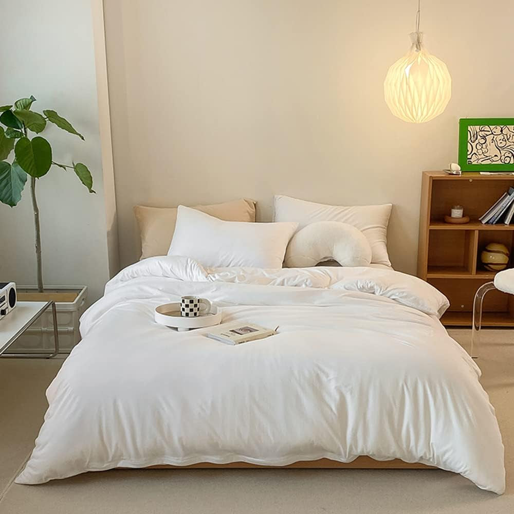 White Bedding Comforter Sets Queen White Plain Bed Comforter Set Solid White Bedding Comforter Queen Boys Girls Women Men Bed Comforter Cotton Comforter 3Pcs Comforter Sets Queen