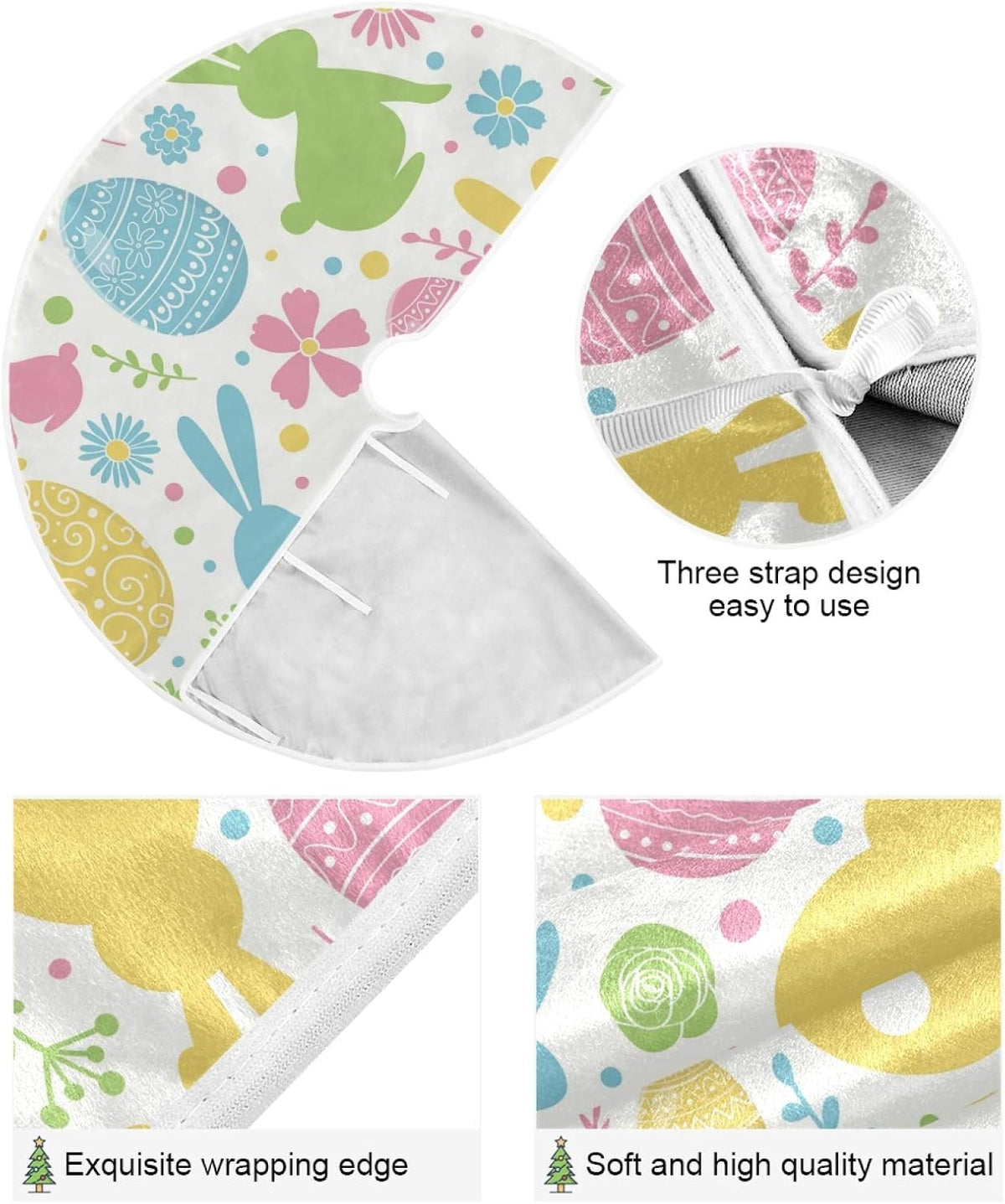 Easter Tree Skirt Easter Bunny Christmas Tree Skirt for Easter Day Holiday Party Home Decoration 36 Inch