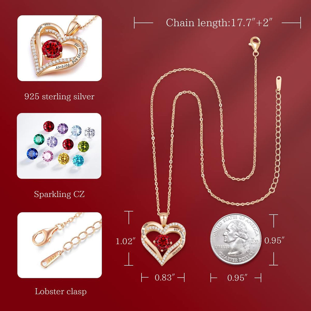 Valentine'S Day Gift Forever Love Heart Necklaces for Women, Wedding Anniversary, Birthday Mothers Christmas Day Gifts for Mom, Mother, Wife, S925 Silver Jewelry with Birthstone Pendant