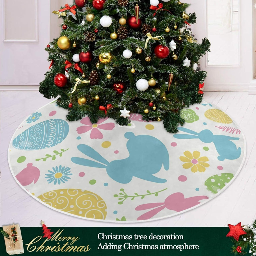 Easter Tree Skirt Easter Bunny Christmas Tree Skirt for Easter Day Holiday Party Home Decoration 36 Inch