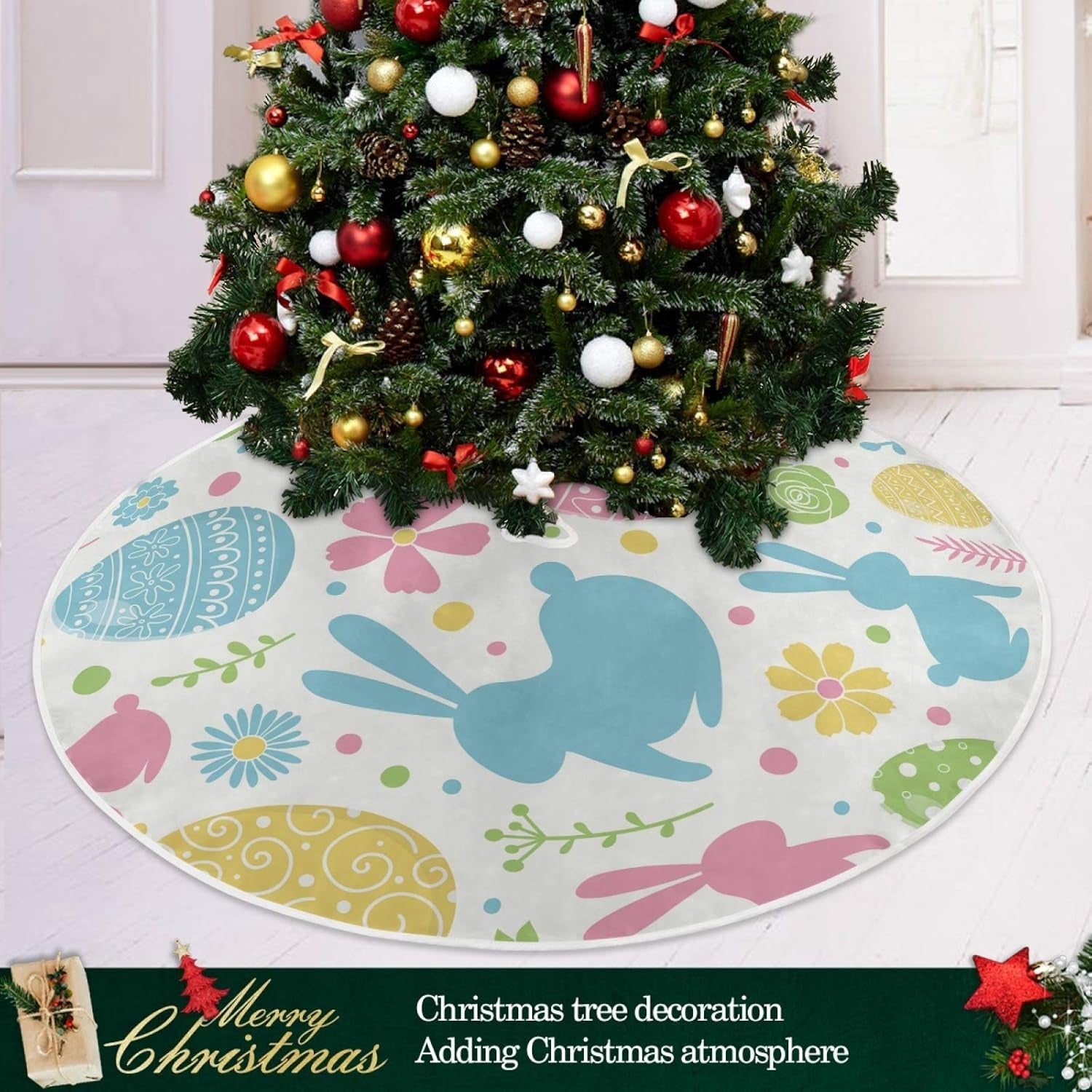 Easter Tree Skirt Easter Bunny Christmas Tree Skirt for Easter Day Holiday Party Home Decoration 36 Inch