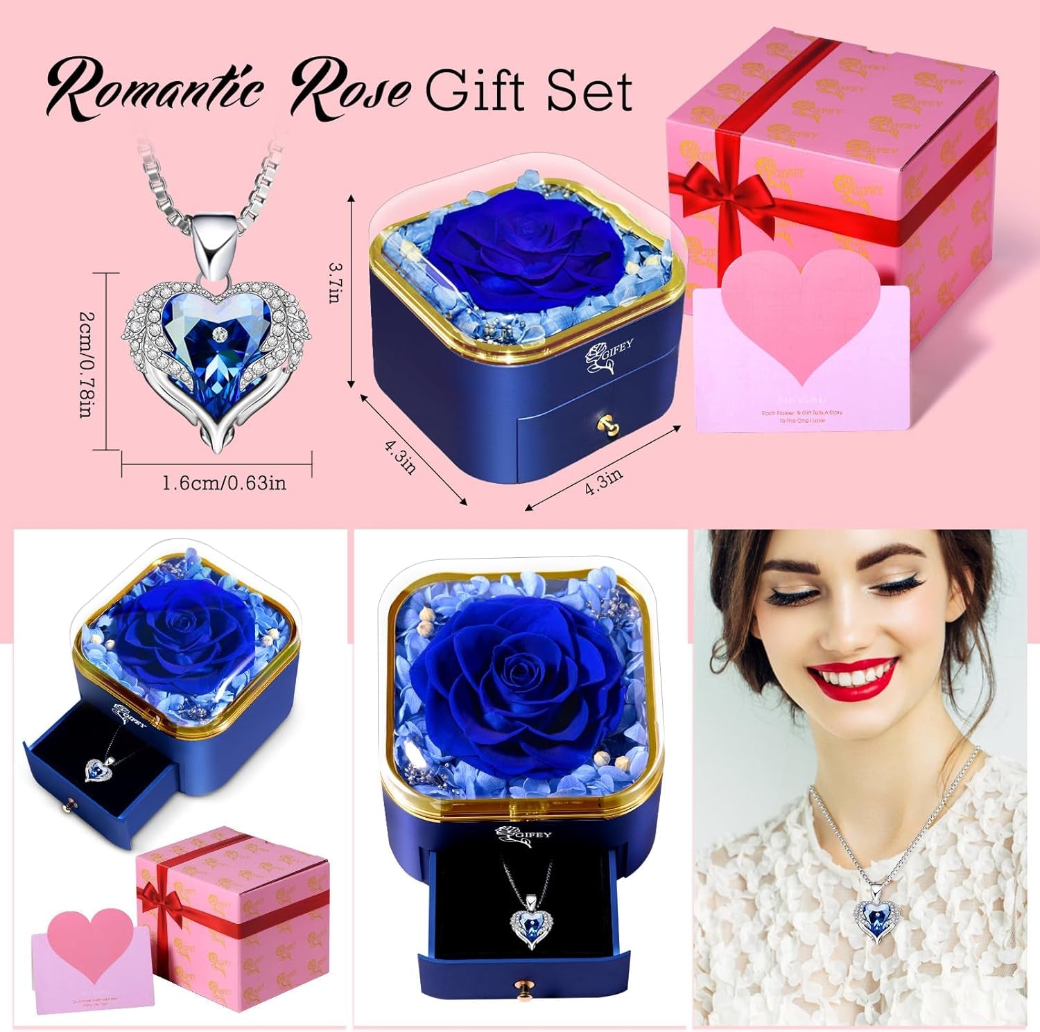 Best Valentines Day Gift for Women Preserved Real Rose with 100 Language I Love You Necklace, Gifts for Mom/ Wife and Girlfriend Anniversary