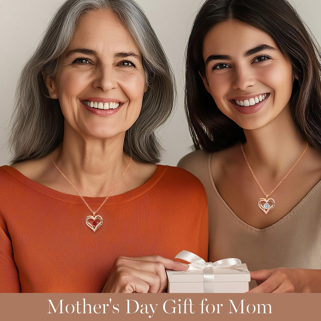 Valentine'S Day Gift Forever Love Heart Necklaces for Women, Wedding Anniversary, Birthday Mothers Christmas Day Gifts for Mom, Mother, Wife, S925 Silver Jewelry with Birthstone Pendant