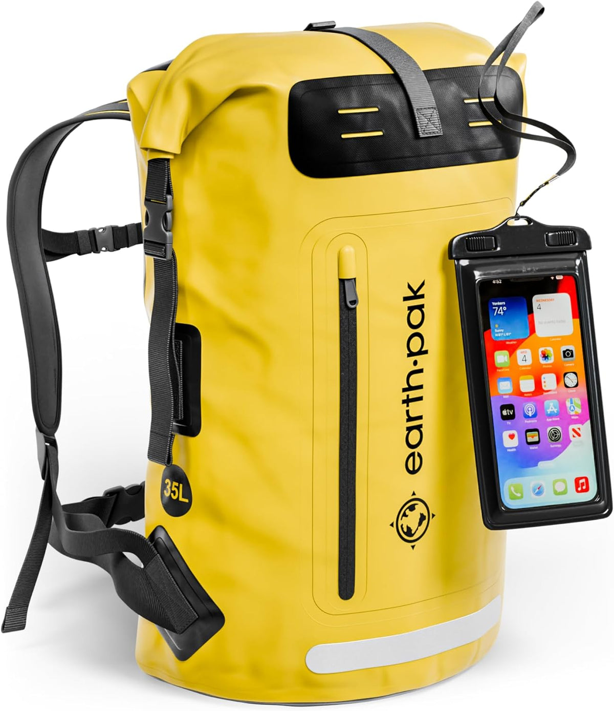 Waterproof Backpack 35L / 55L / 85L Sizes with Roll-Top Closure, Front Pocket, Cushioned Back Panel & Phone Case