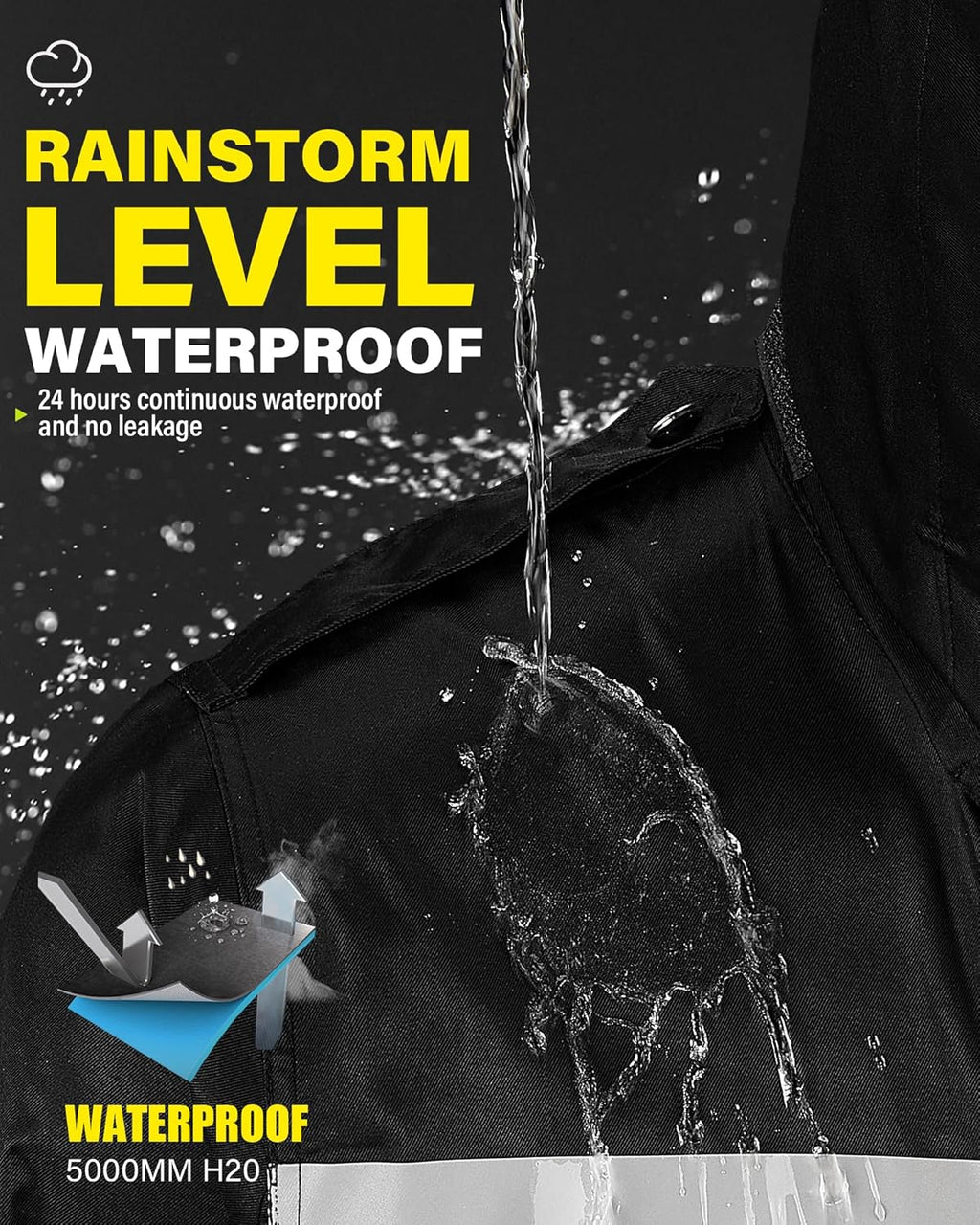 Raincoat Waterproof Long Rain Jacket Lightweight Rainwear Reflective with Packable Hood for Men Women Adults