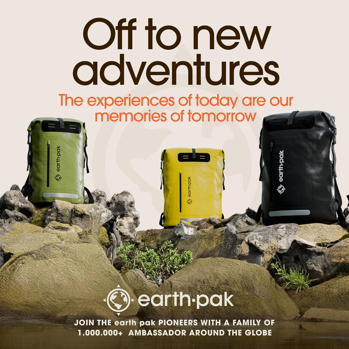 Waterproof Backpack 35L / 55L / 85L Sizes with Roll-Top Closure, Front Pocket, Cushioned Back Panel & Phone Case