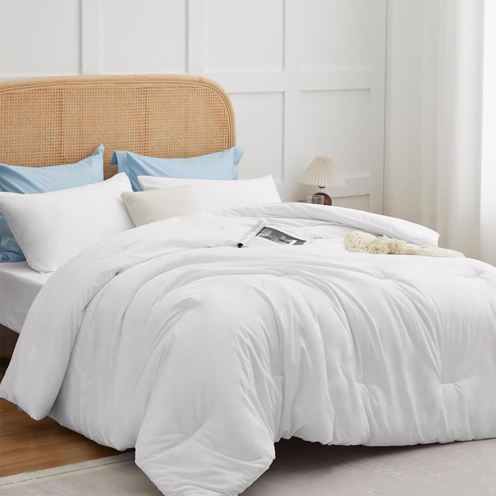 White Bedding Comforter Sets Queen White Plain Bed Comforter Set Solid White Bedding Comforter Queen Boys Girls Women Men Bed Comforter Cotton Comforter 3Pcs Comforter Sets Queen