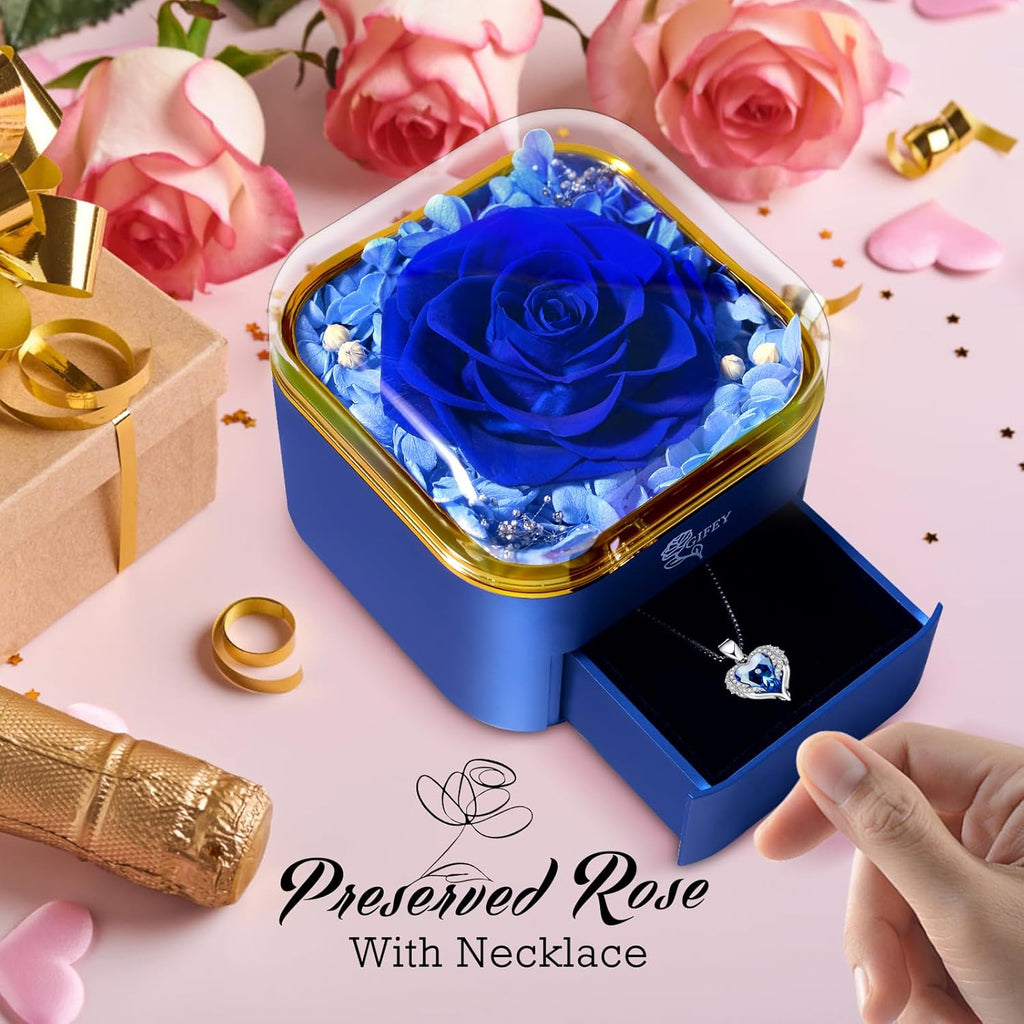 Best Valentines Day Gift for Women Preserved Real Rose with 100 Language I Love You Necklace, Gifts for Mom/ Wife and Girlfriend Anniversary