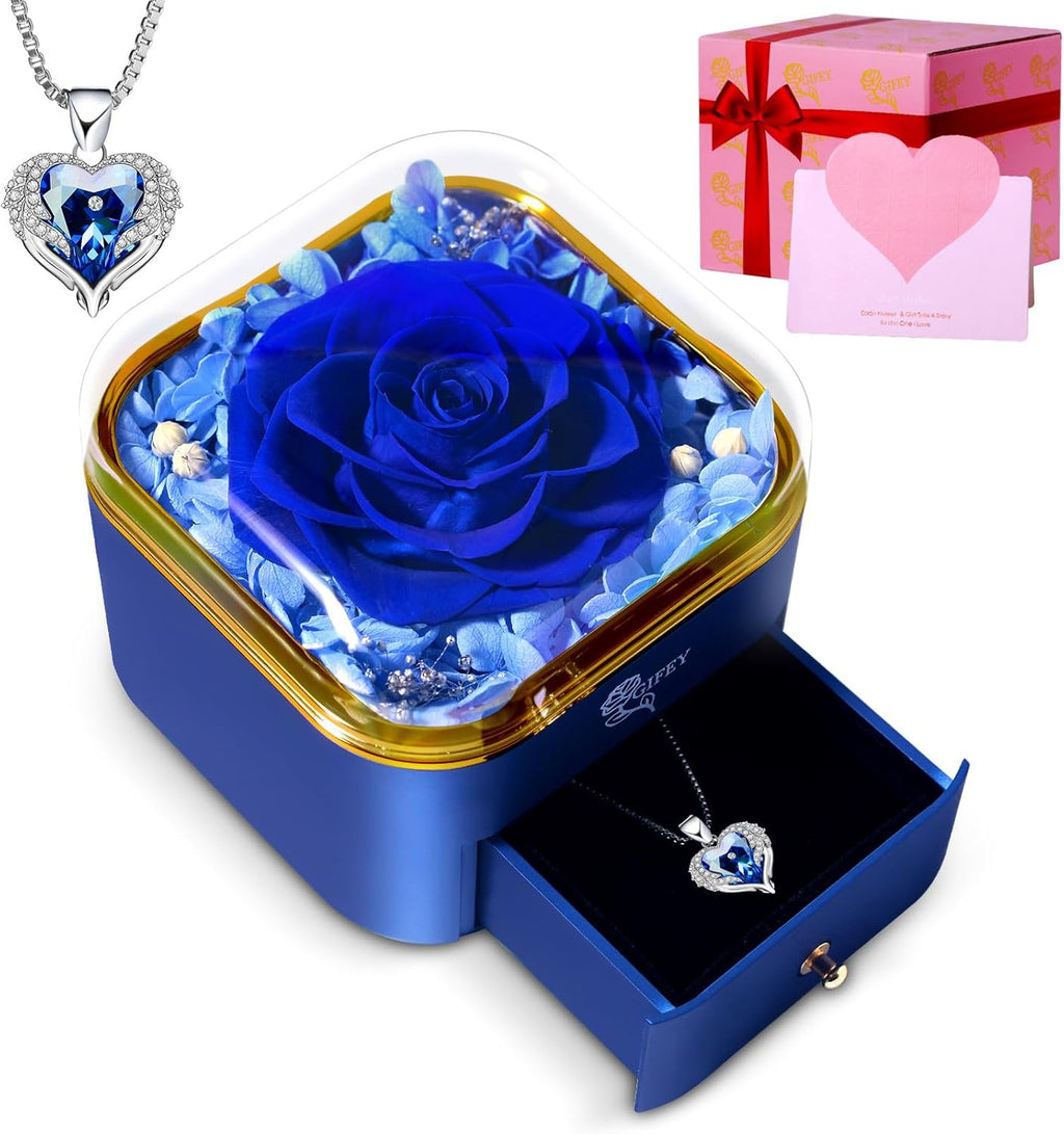 Best Valentines Day Gift for Women Preserved Real Rose with 100 Language I Love You Necklace, Gifts for Mom/ Wife and Girlfriend Anniversary